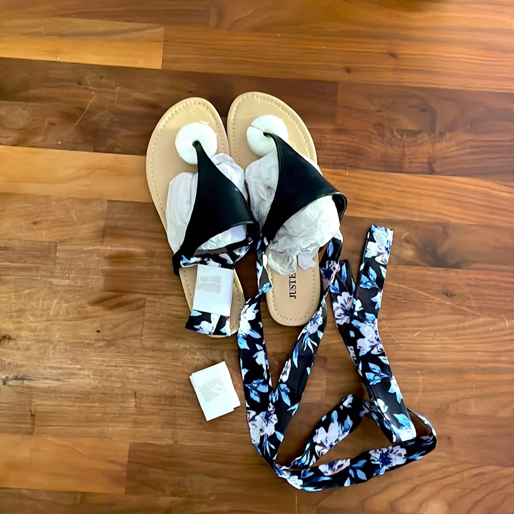 Just Fab floral tie up flat sandal